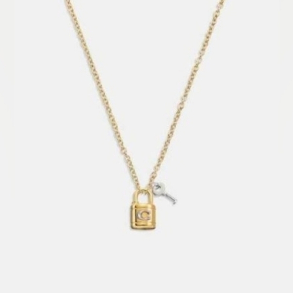 Coach Jewelry - Coach Locket And Key Mixed Metals Necklace Adjustable Chain Gold Silver Tones